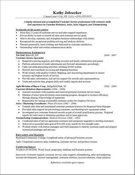 customer service resume sample : sample customer service resume