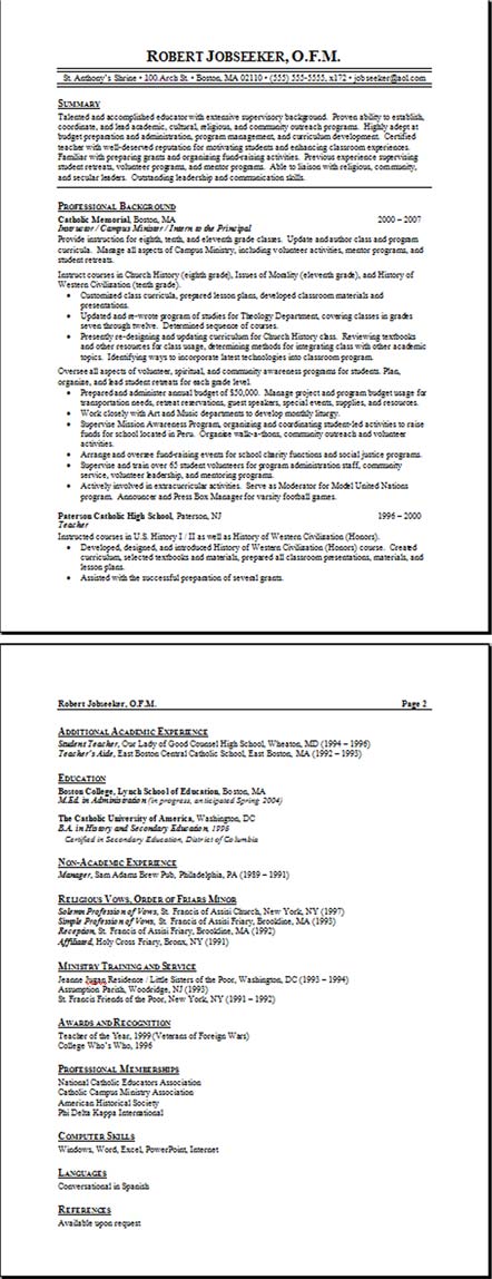 resume samples teacher : teaching resume sample