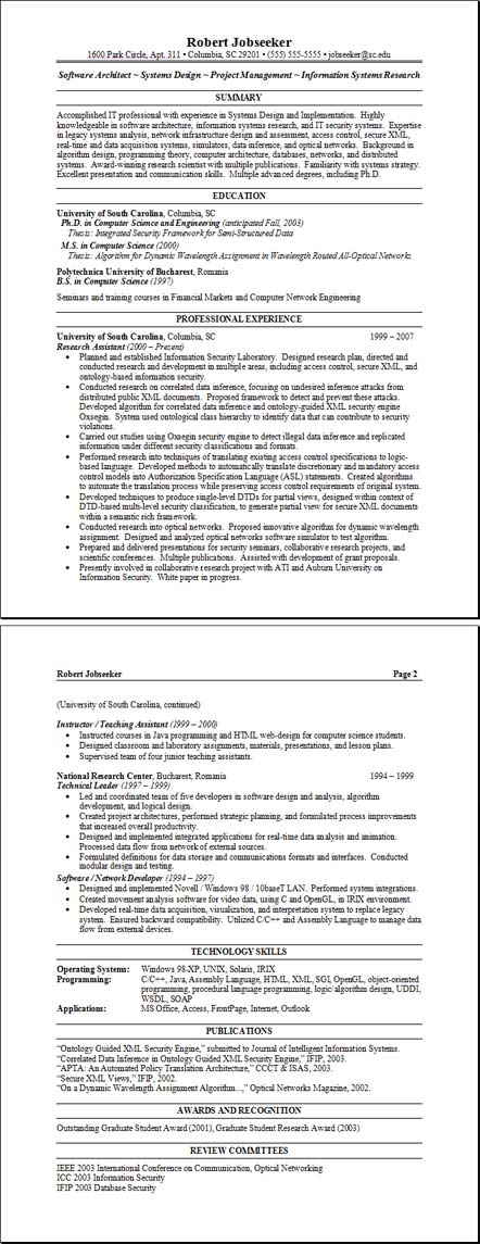 Sample IT Resumes : Technology Resume Sample