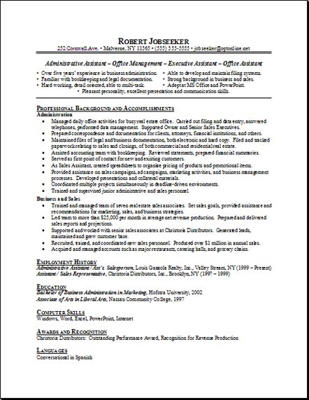 Resume for reception