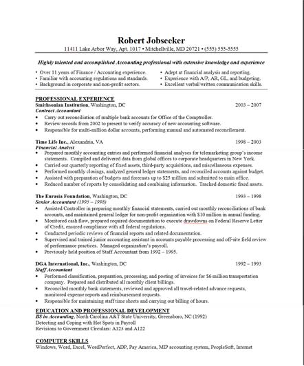 Sample of professional accounting resume