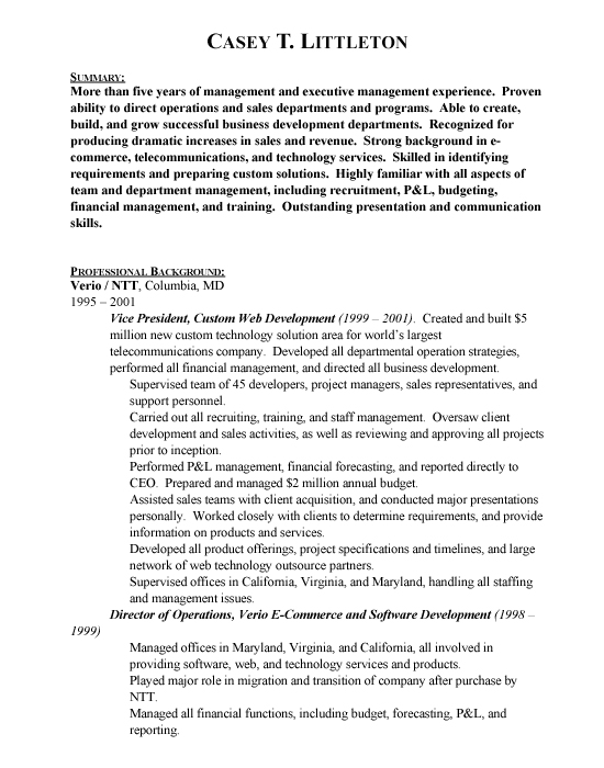 business development sample resume