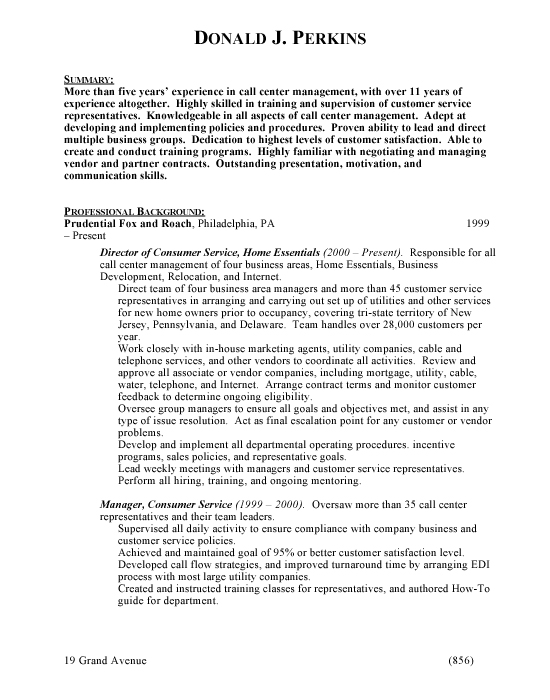 basic resume examples. Call Center Sample Resume