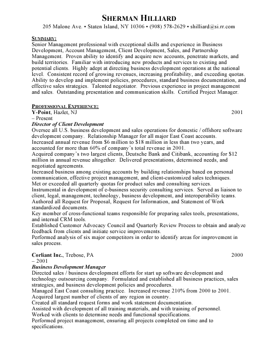 client development sample resume