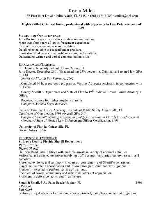 deputy sheriff sample resume