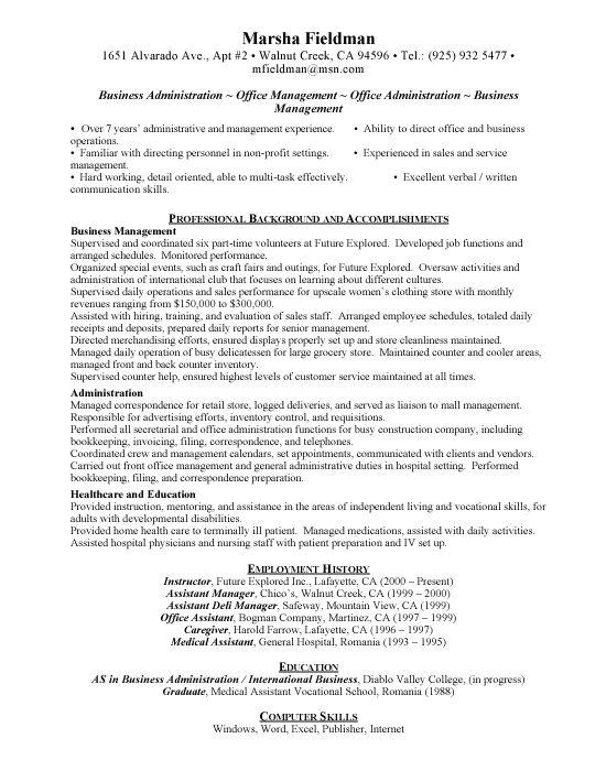 curriculum vitae examples. district manager sample resume