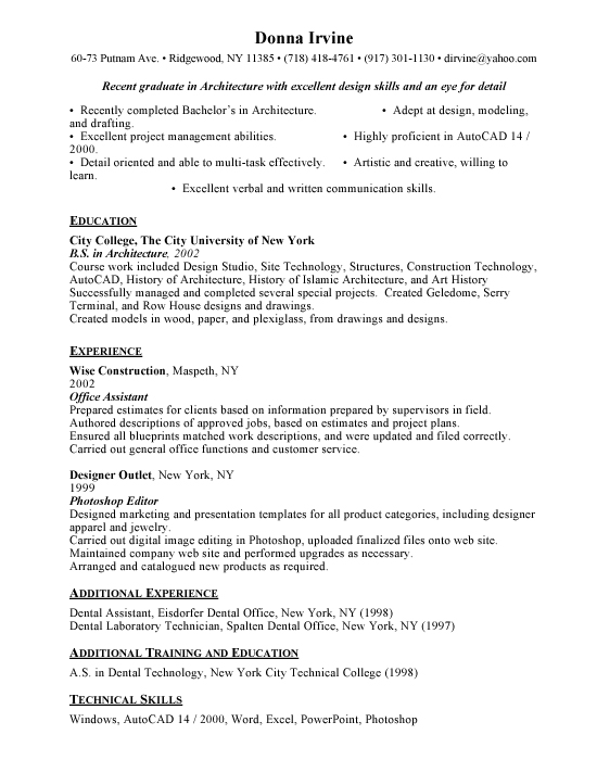 entry level architect sample resume | examples | templates