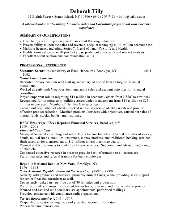 financial consultant sample resume