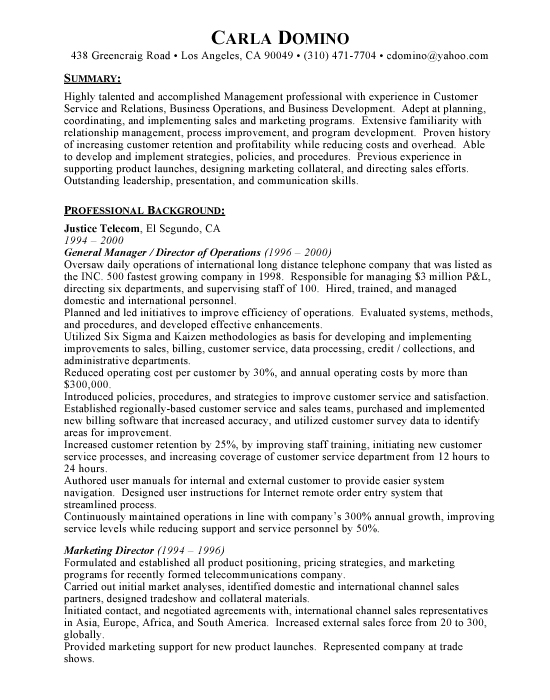 general manager sample resume