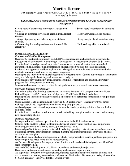 property manager sample resume