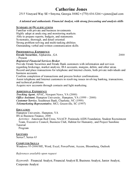 Financial Services Sample Resume