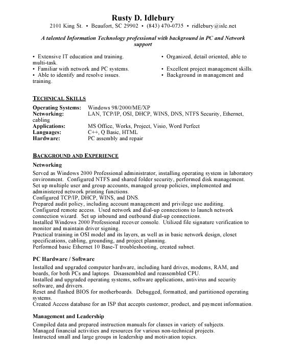 Network Support Sample Resume Network Support Sample Resume