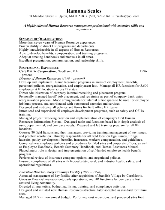 Human Resources Director Sample Resume