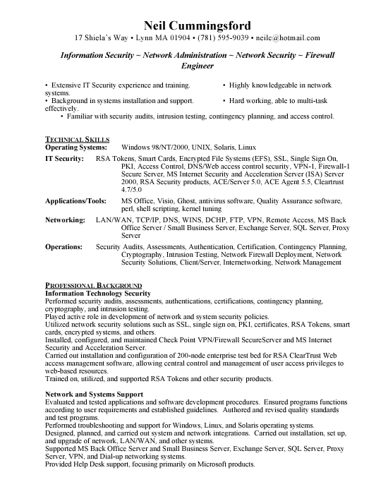 Information Security Sample Resume