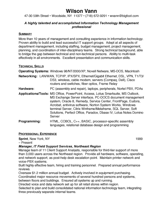 Information Technology Director Sample Resume Information Technology Director Sample Resume