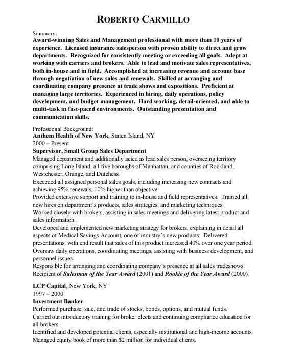 Insurance Sales Sample Resume Insurance Sales Sample Resume