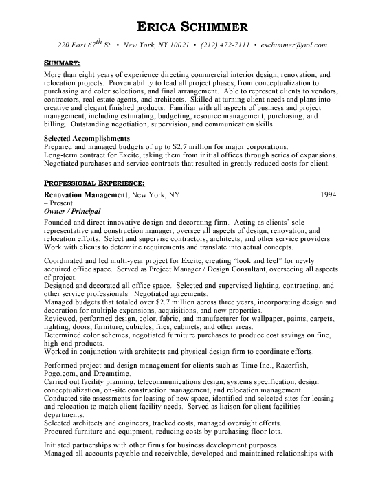 Cover letter for resume of interior designer