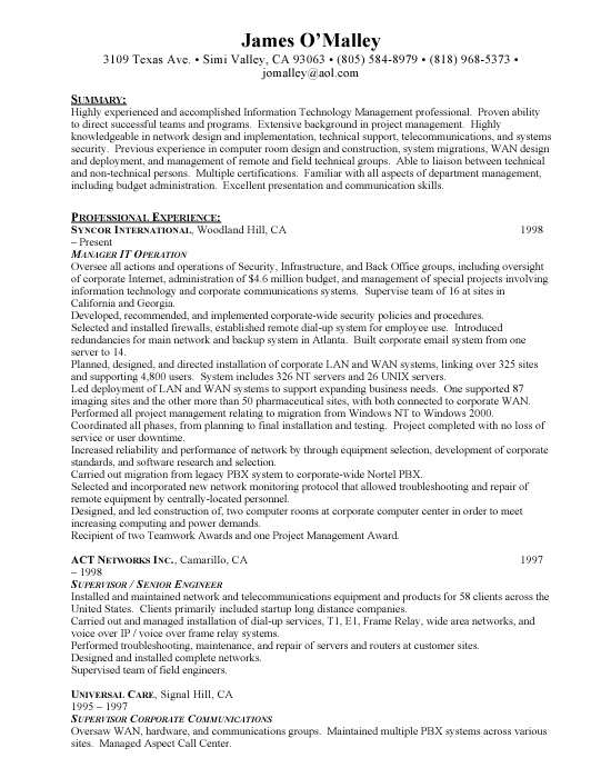 Sample resume for information security manager