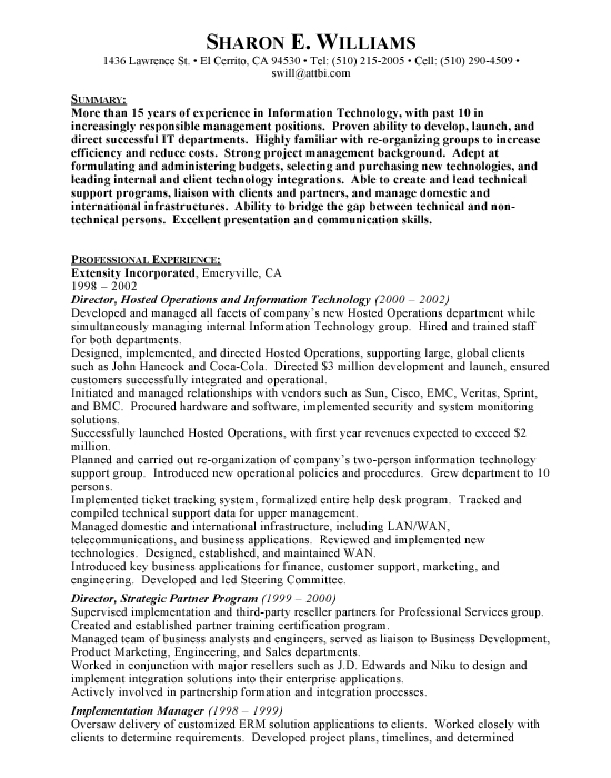 Information Technology Sample Resume