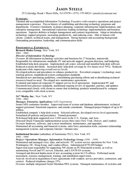 IT Director Sample Resume