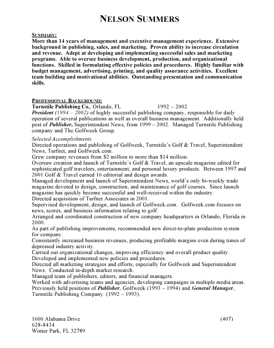 Management Sample Resume