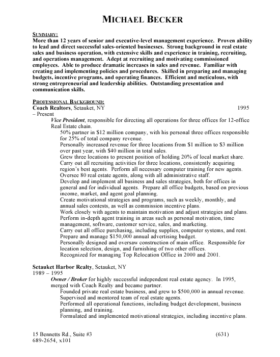 Real Estate Manager Sample Resume