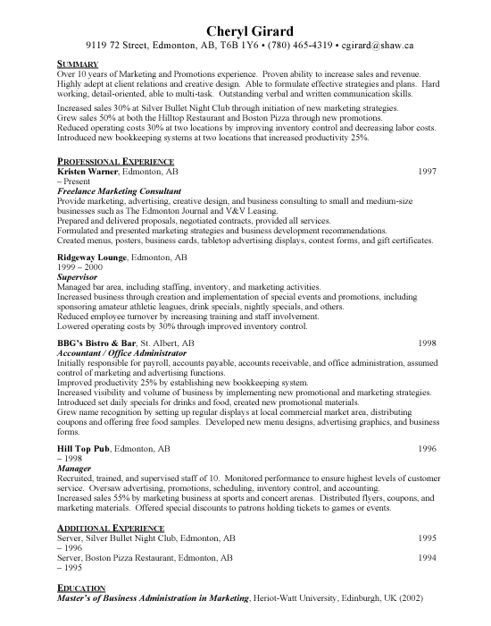 Marketing Assistant Sample Resume