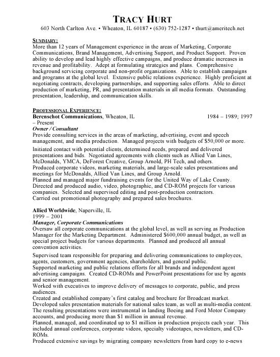 Marketing Manager Sample Resume