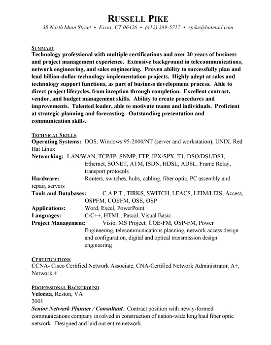 Network Engineer Sample Resume