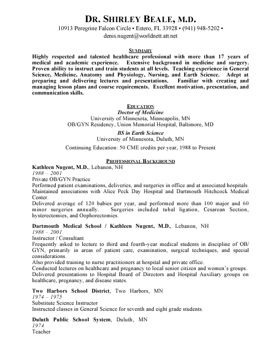 OBGYN Physician Sample Resume