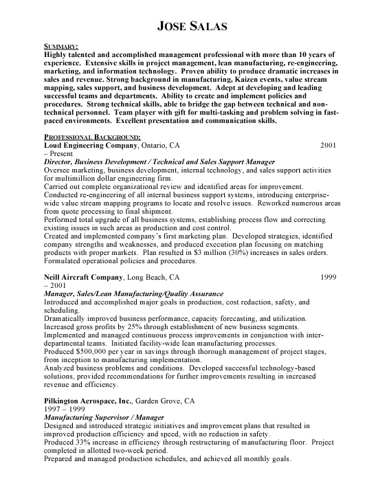 Business Development Sample Resume