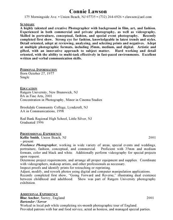 Photographer Resume Sample Photographer Resume Sample