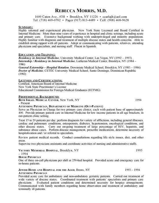 physician doctor sample resume