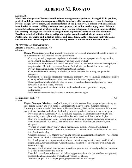 International Business Sample Resume