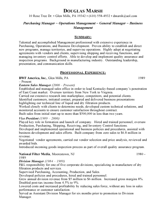 Sales Manager Sample Resume