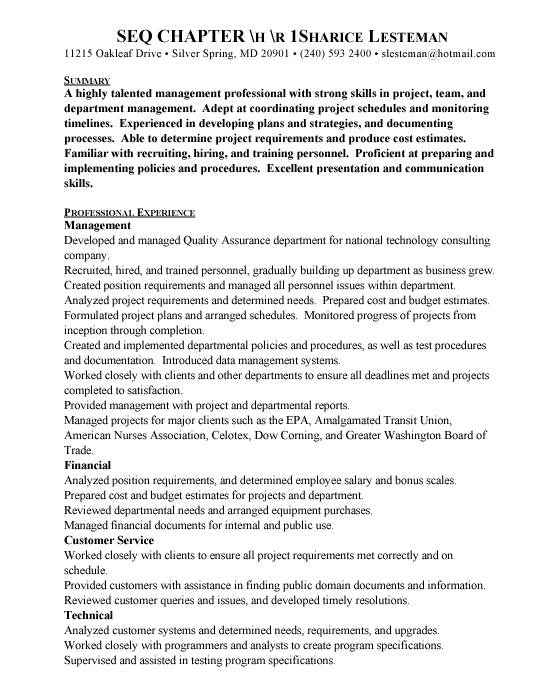 QA Manager Sample Resume