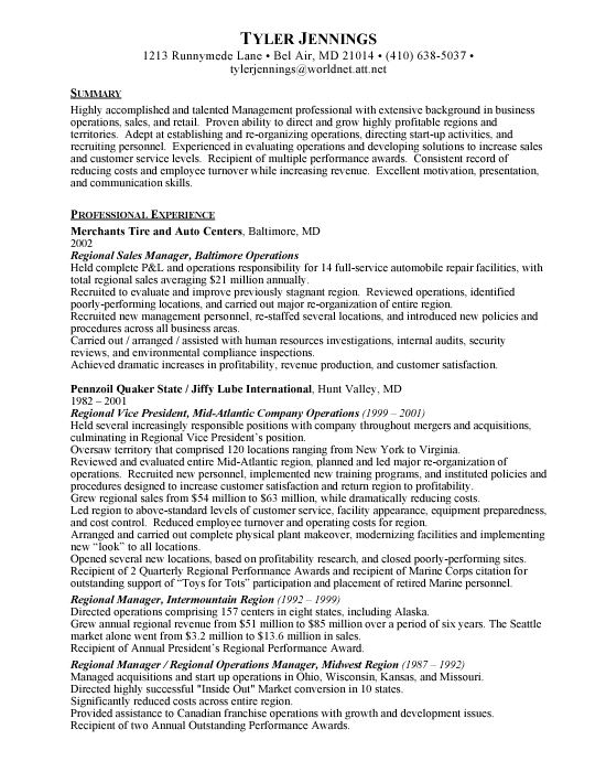 Regional Sales Manager Sample Resume