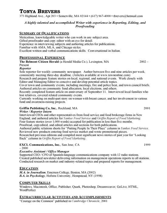 Reporter Sample Resume| Example | Template