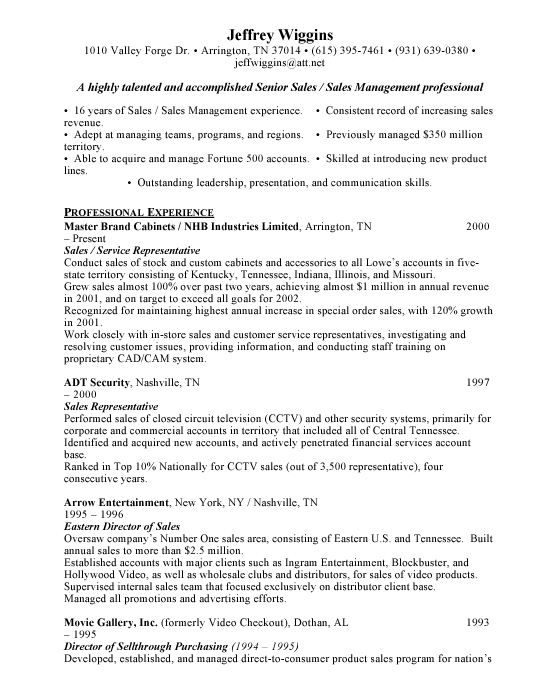 professional resume format examples. Sales Manager Sample Resume