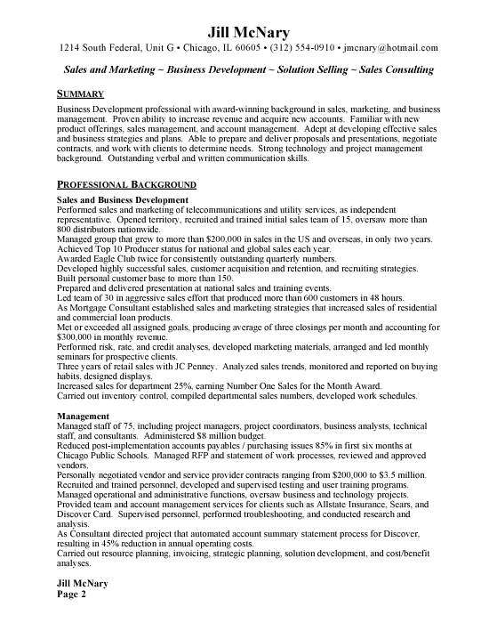 Sales Marketing Sample Resume Template Example