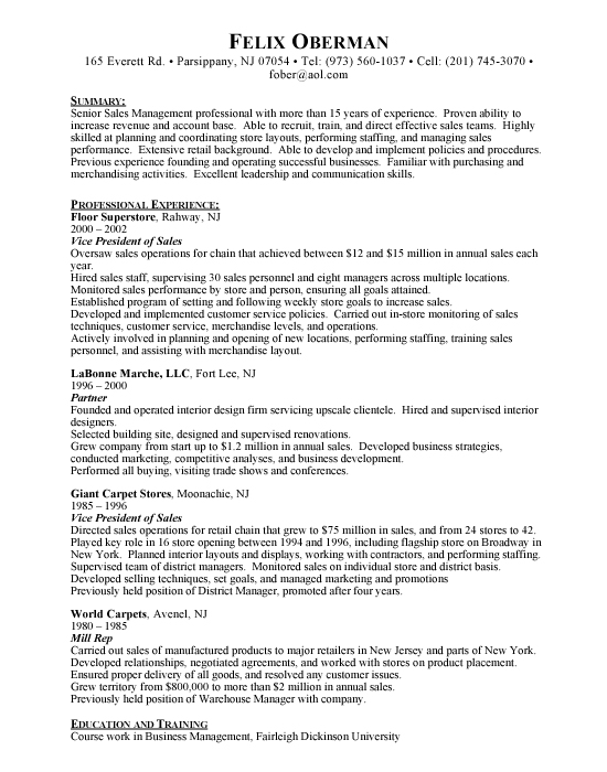 VP Sales Sample Resume | Vice President of Sales