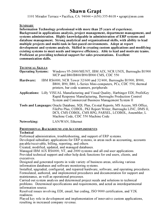 resumes objectives examples. IT Resume Sample Template