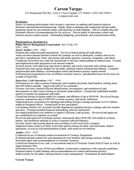 Senior Auditor Sample Resume Template Example