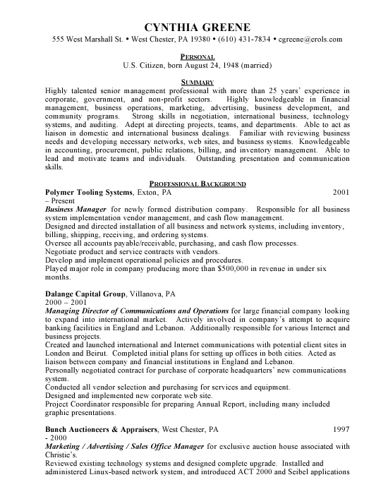 example of resume. Business Manager Sample Resume