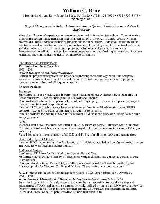 Network Engineer Sample Resume Example Template Network Engineer Sample Resume Example Template