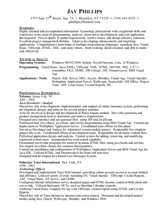 Java developer objective resume