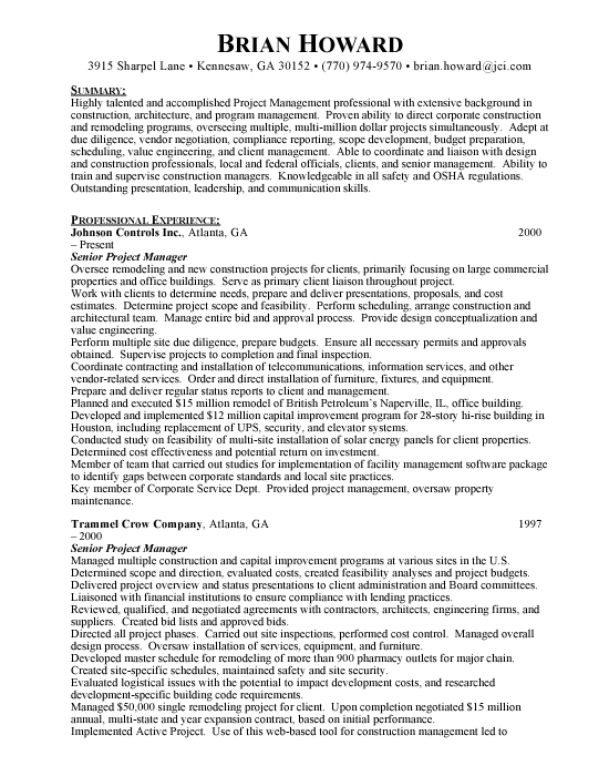 Senior Project Manager Sample Resume Example Template