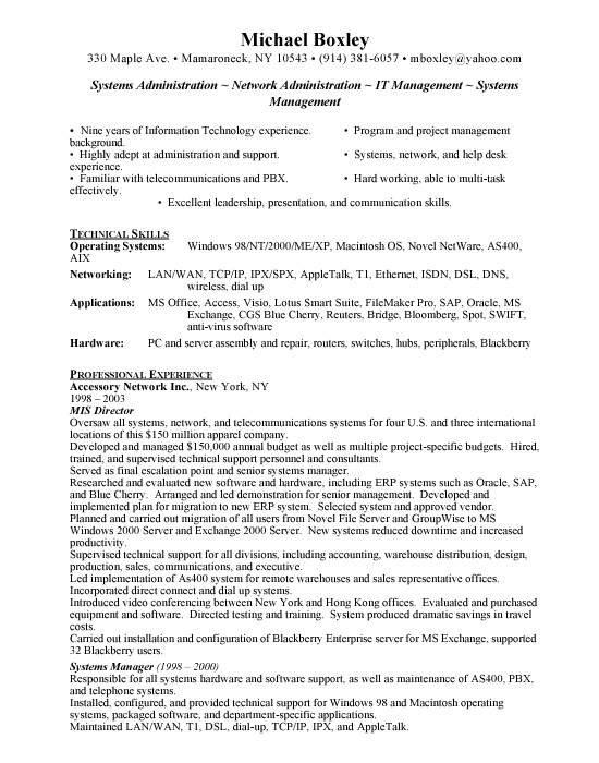 MIS Sample Resume Example Template