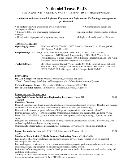 Senior Software Engineer Sample Resume Template Example Senior Software Engineer Sample Resume Template Example