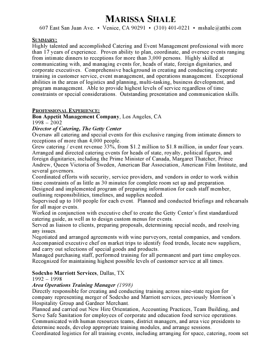 Catering Director | Hospitality Sample Resume Example Catering Director | Hospitality Sample Resume Example